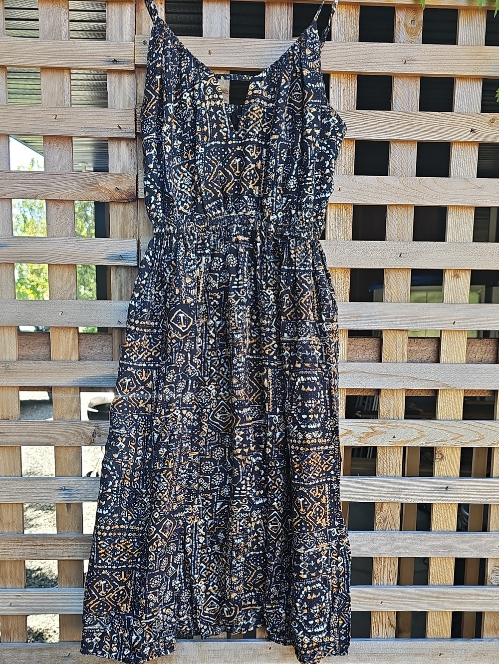 Volcom Black and Tan Printed Midi Dress